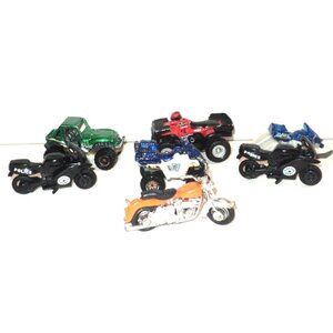 Lot of 7 Motorcycles, Snowmobile, Sand Shredder, ATV Vehicles, Plastic & Diecast